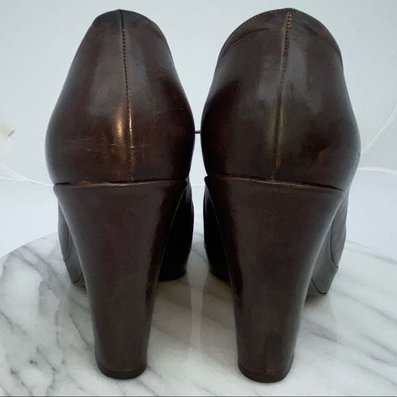 DKNY Brown Leather Platform Booties Italy size 9 Wedge Heel Victorian Steampunk - Picture 3 of 8